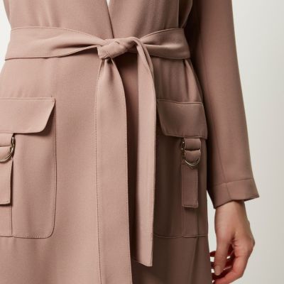 Brown belted duster coat
